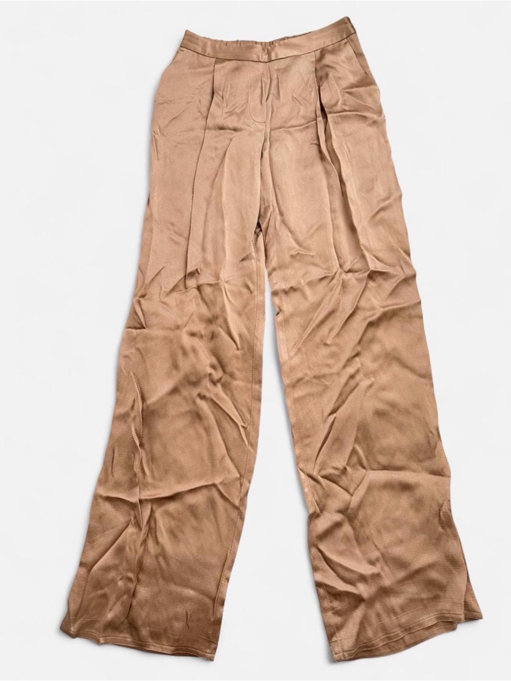 Reiss Wide-Leg Satin Trousers in Camel - Picture 2 of 6